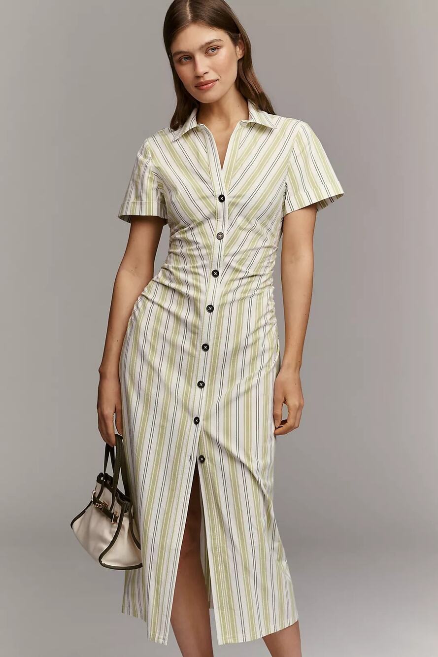 New Anthropologie Greer Midi Shirtdress by Pilcro $168 MEDIUM Green Stripe